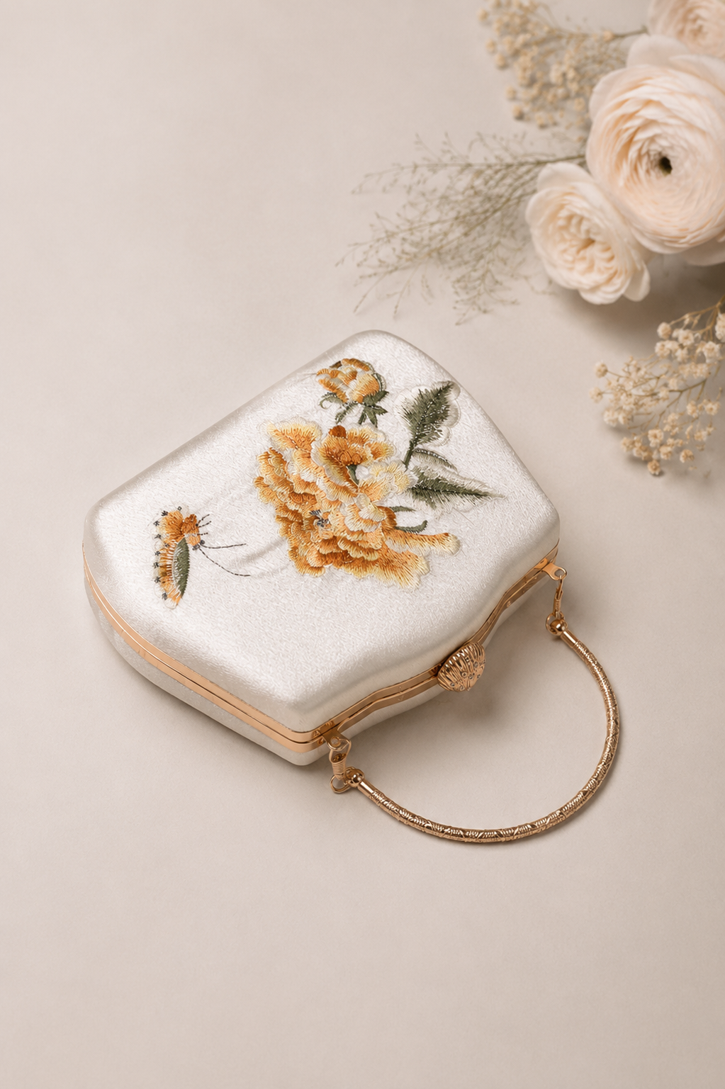 クラシカル チャイナ刺繍 フラワーハンドバッグ
